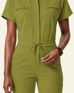Women's Camp Collar Jumpsuit Avocado - Scrubloop