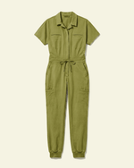 Women's Camp Collar Jumpsuit Avocado - Scrubloop