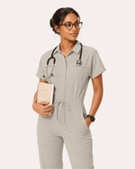 Women's Camp Collar Jumpsuit Birch - Scrubloop