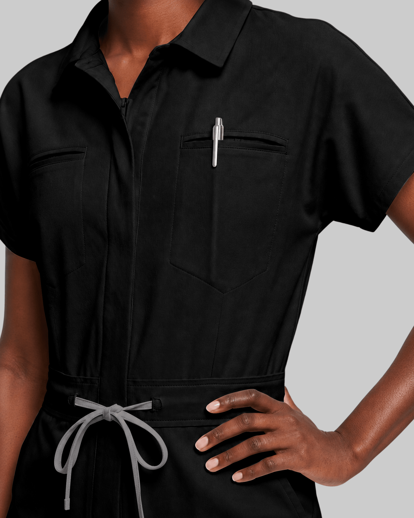Women's Camp Collar Jumpsuit Black - Scrubloop