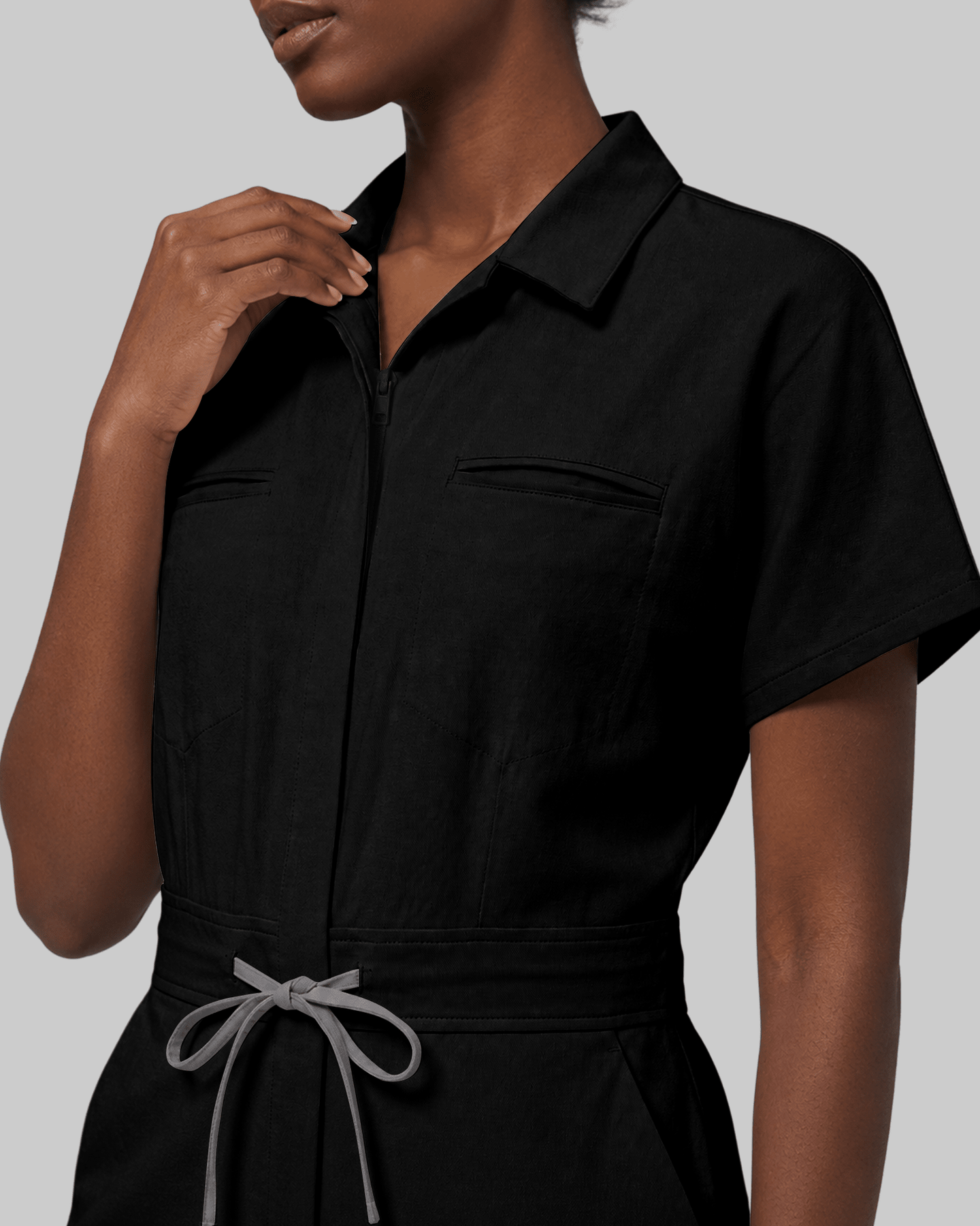 Women's Camp Collar Jumpsuit Black - Scrubloop