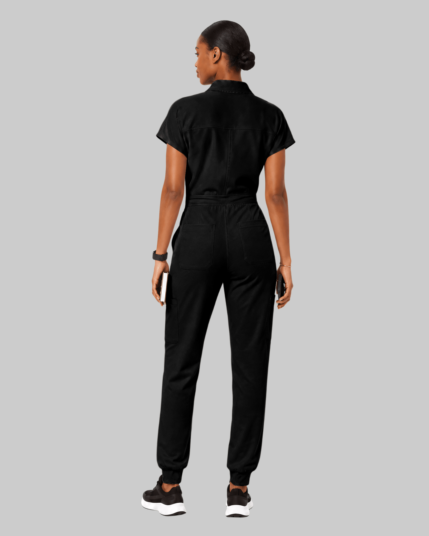Women's Camp Collar Jumpsuit Black - Scrubloop