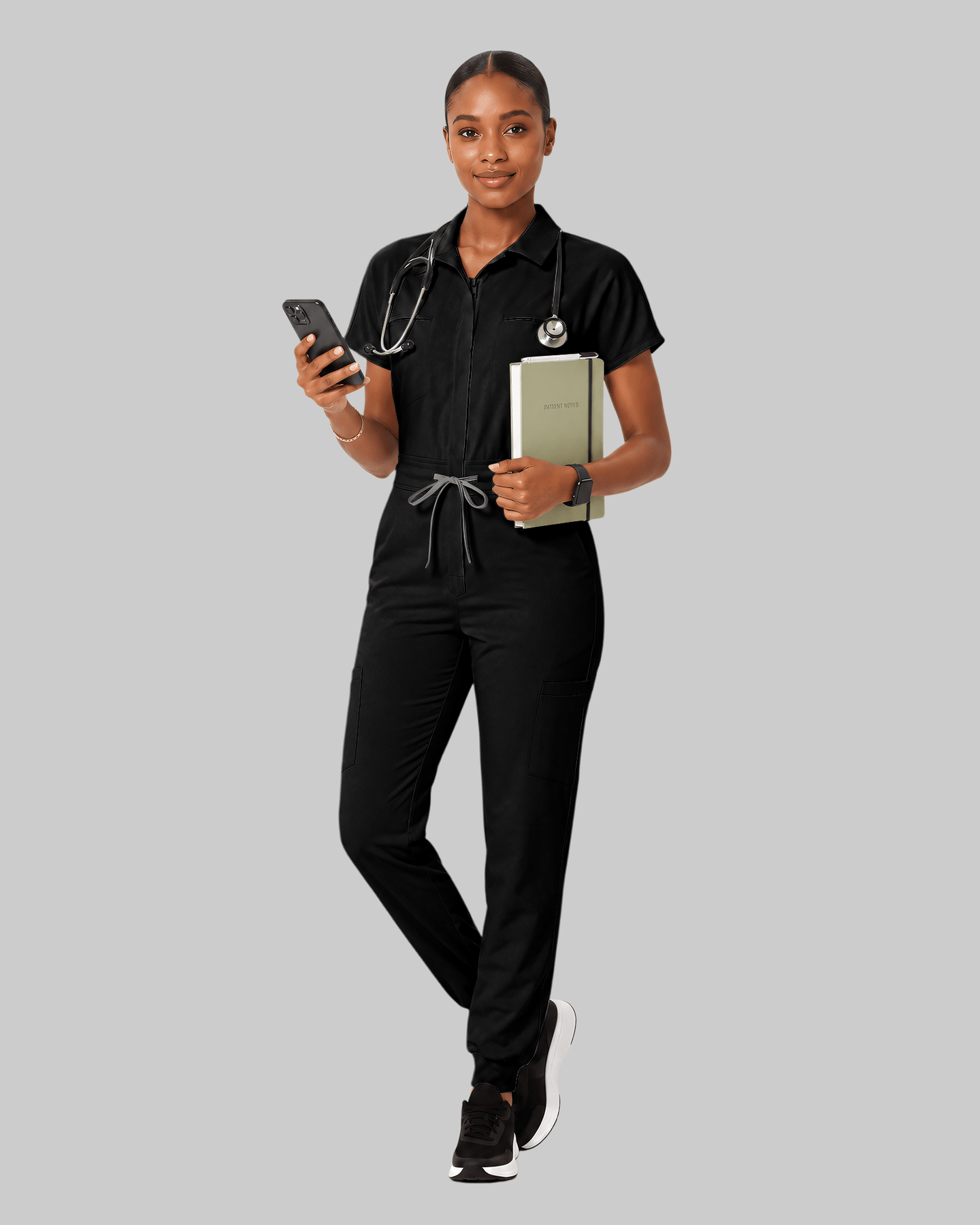 Women's Camp Collar Jumpsuit Black - Scrubloop