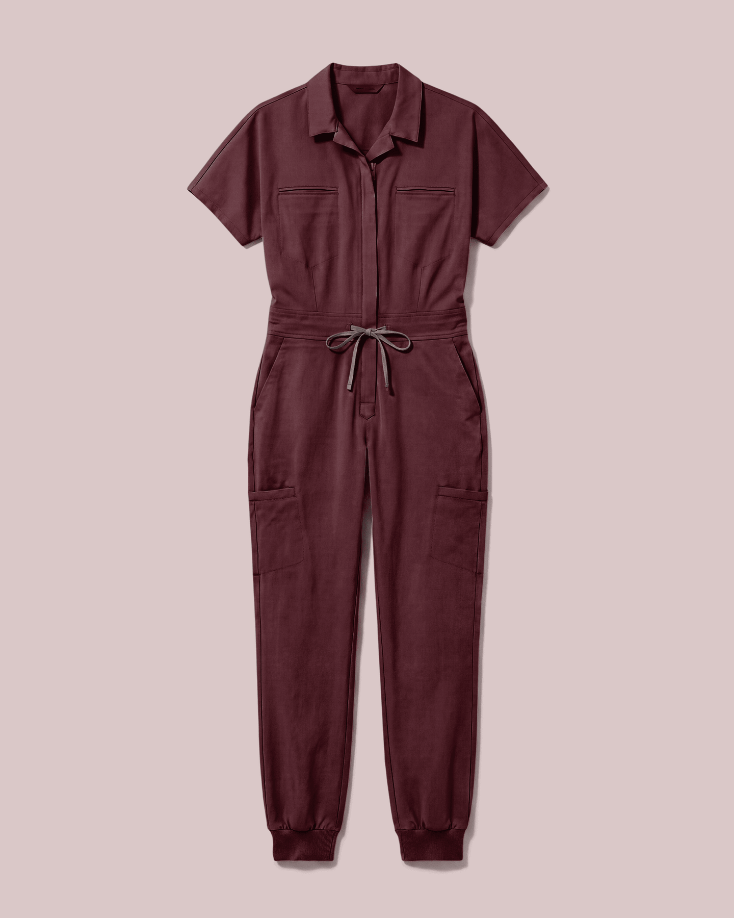 Women's Camp Collar Jumpsuit Burgundy - Scrubloop