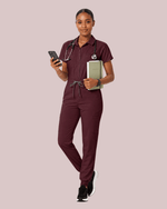 Women's Camp Collar Jumpsuit Burgundy - Scrubloop