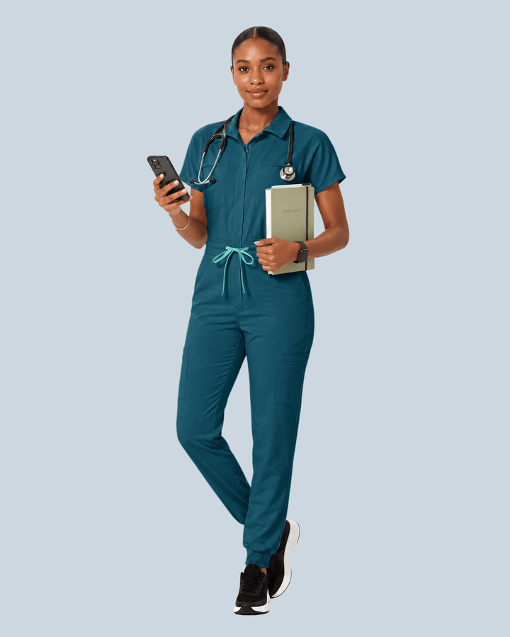 Women's Camp Collar Jumpsuit Caribbean Blue