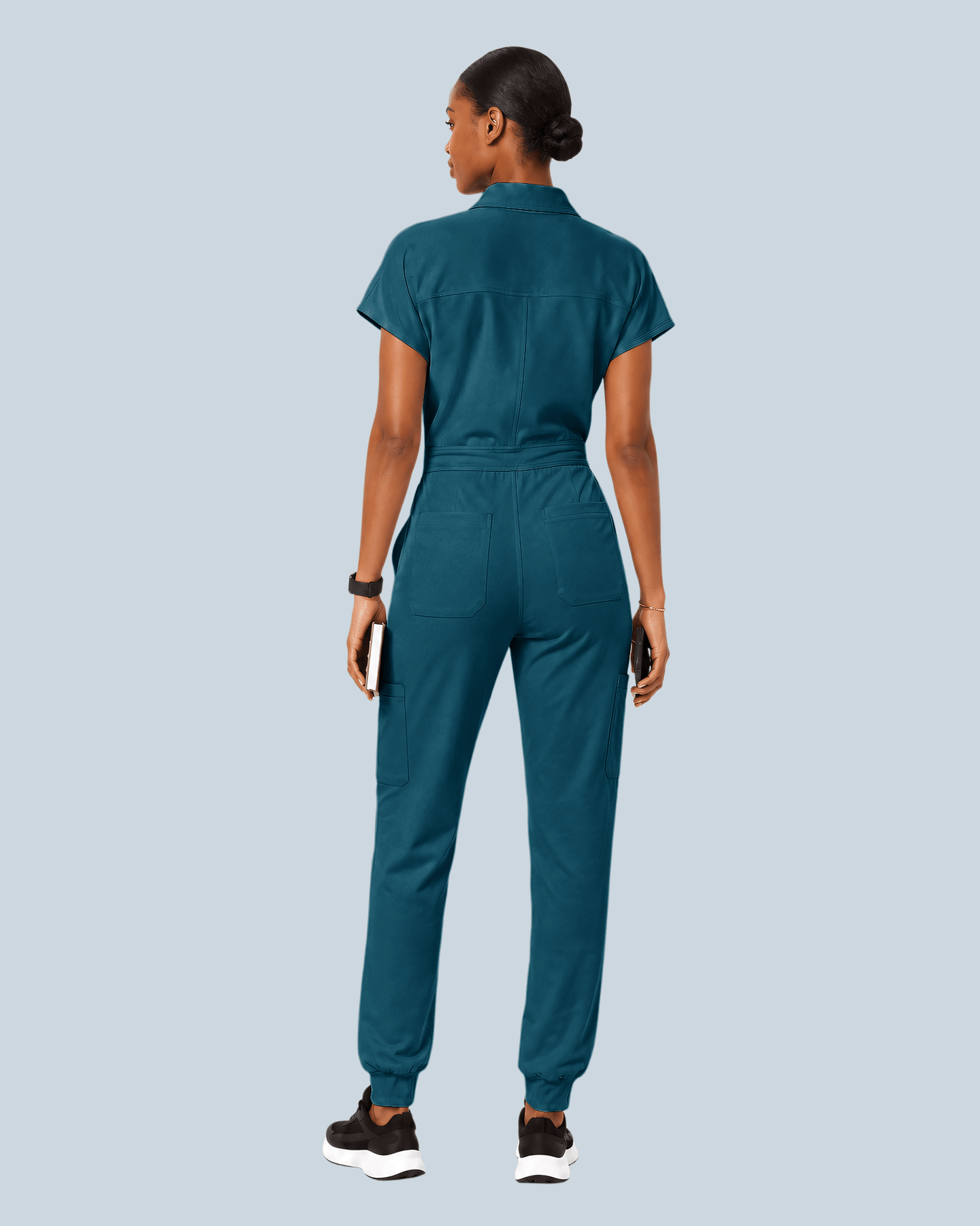 Women's Camp Collar Jumpsuit Caribbean Blue - Scrubloop
