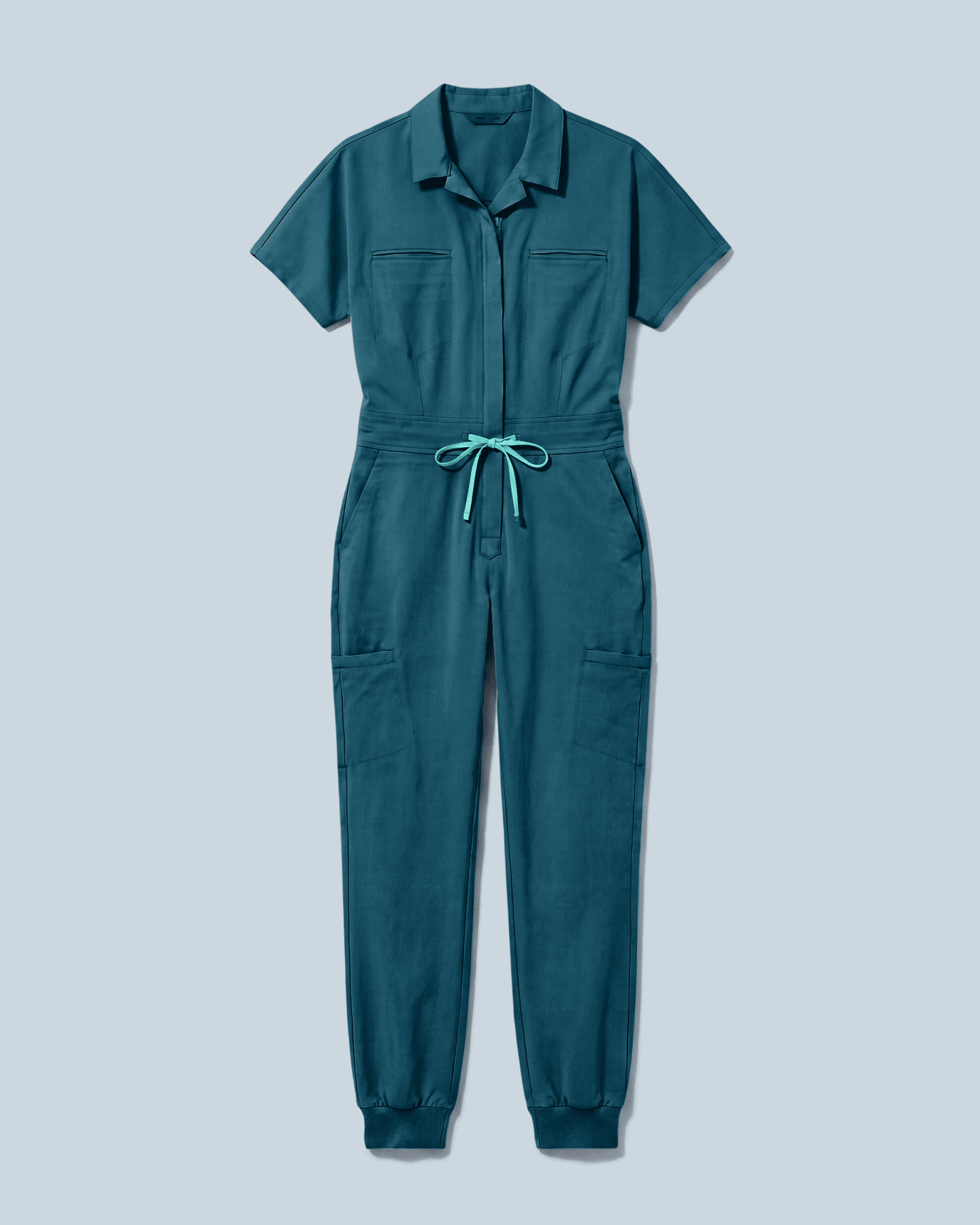 Women's Camp Collar Jumpsuit Caribbean Blue - Scrubloop