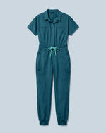 Women's Camp Collar Jumpsuit Caribbean Blue - Scrubloop