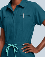 Women's Camp Collar Jumpsuit Caribbean Blue - Scrubloop