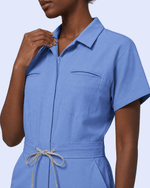 Women's Camp Collar Jumpsuit Ceil Blue - Scrubloop