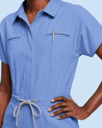 Women's Camp Collar Jumpsuit Ceil Blue - Scrubloop
