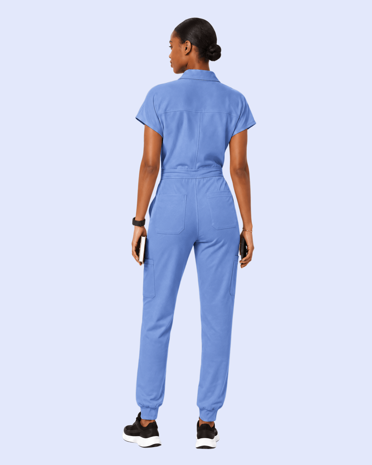 Women's Camp Collar Jumpsuit Ceil Blue - Scrubloop