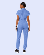 Women's Camp Collar Jumpsuit Ceil Blue - Scrubloop