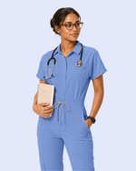 Women's Camp Collar Jumpsuit Ceil Blue - Scrubloop