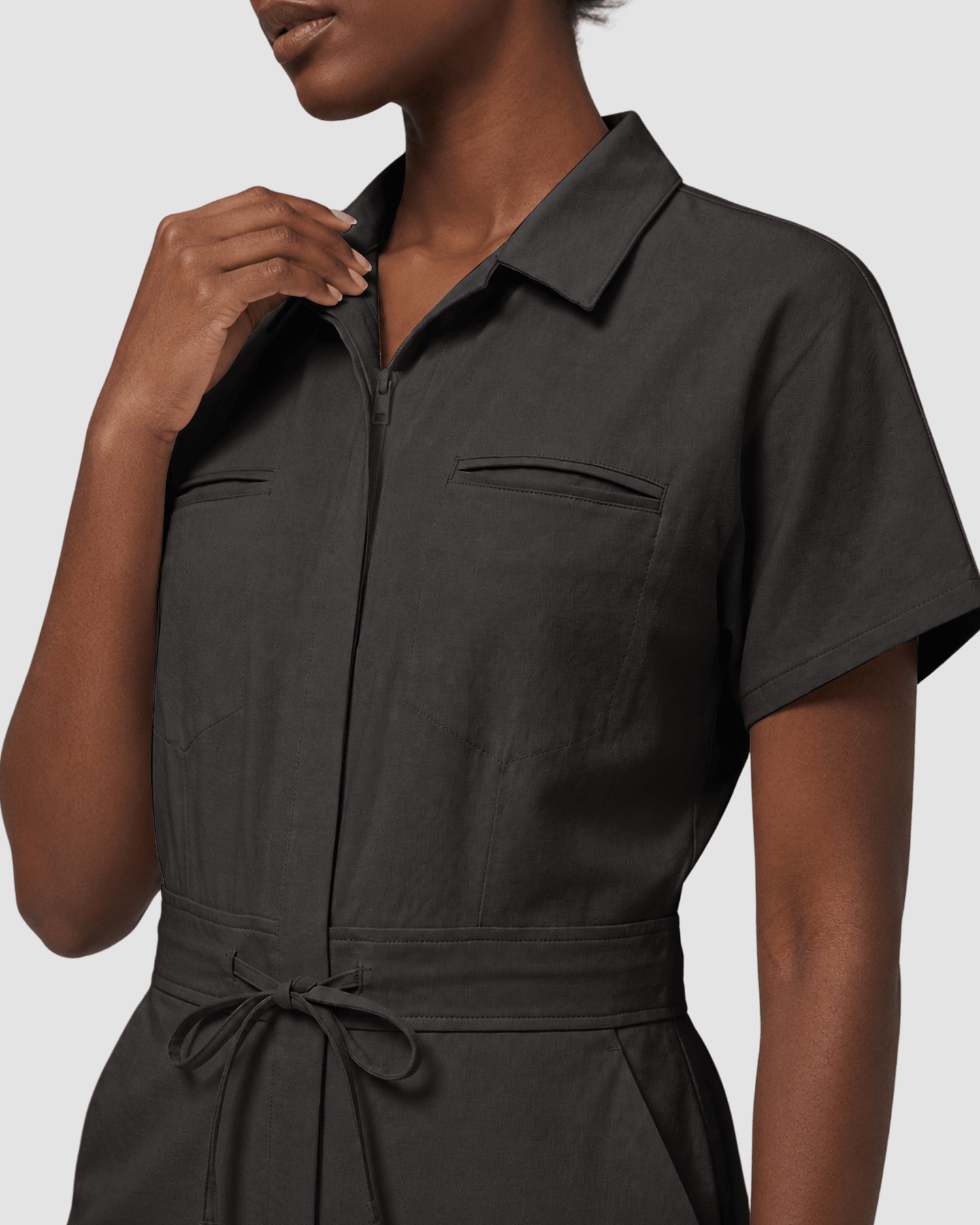 Women's Camp Collar Jumpsuit Charcoal - Scrubloop