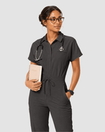 Women's Camp Collar Jumpsuit Charcoal - Scrubloop