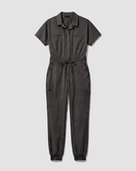 Women's Camp Collar Jumpsuit Charcoal - Scrubloop