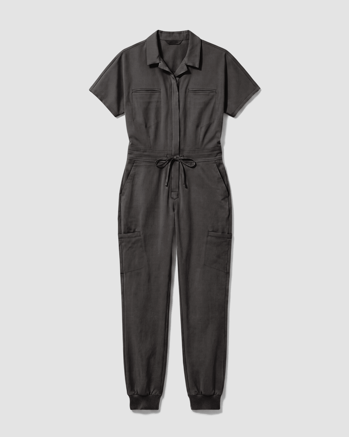 Women's Camp Collar Jumpsuit Charcoal