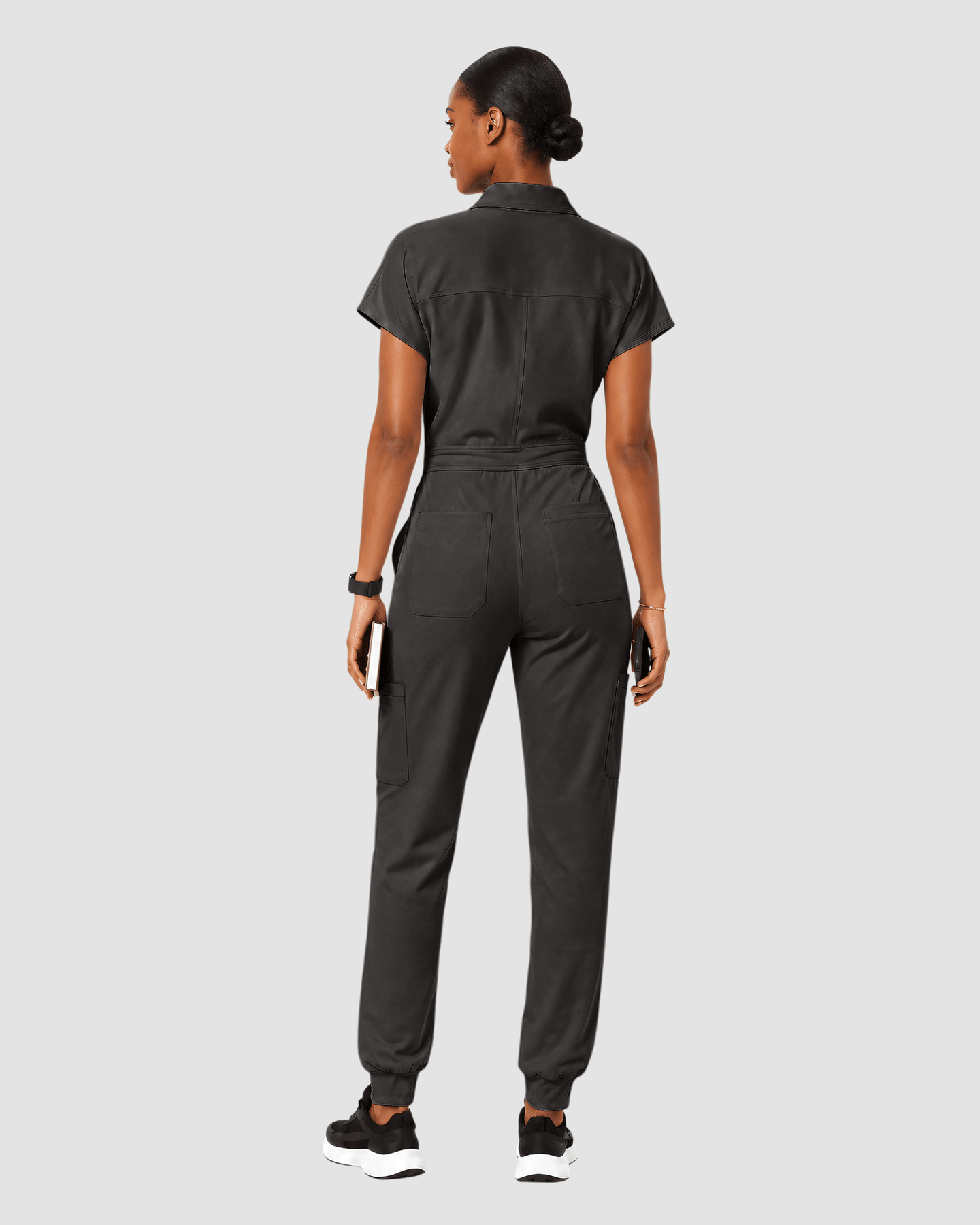 Women's Camp Collar Jumpsuit Charcoal - Scrubloop