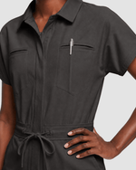 Women's Camp Collar Jumpsuit Charcoal - Scrubloop