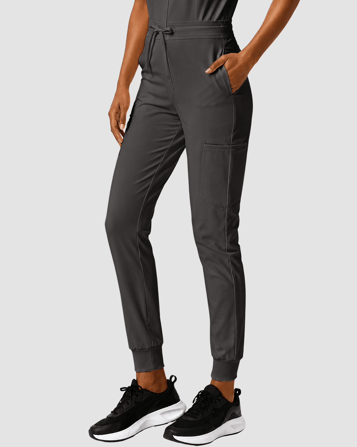 Women's Camp Collar Jumpsuit Charcoal - Scrubloop