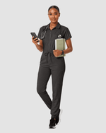 Women's Camp Collar Jumpsuit Charcoal - Scrubloop
