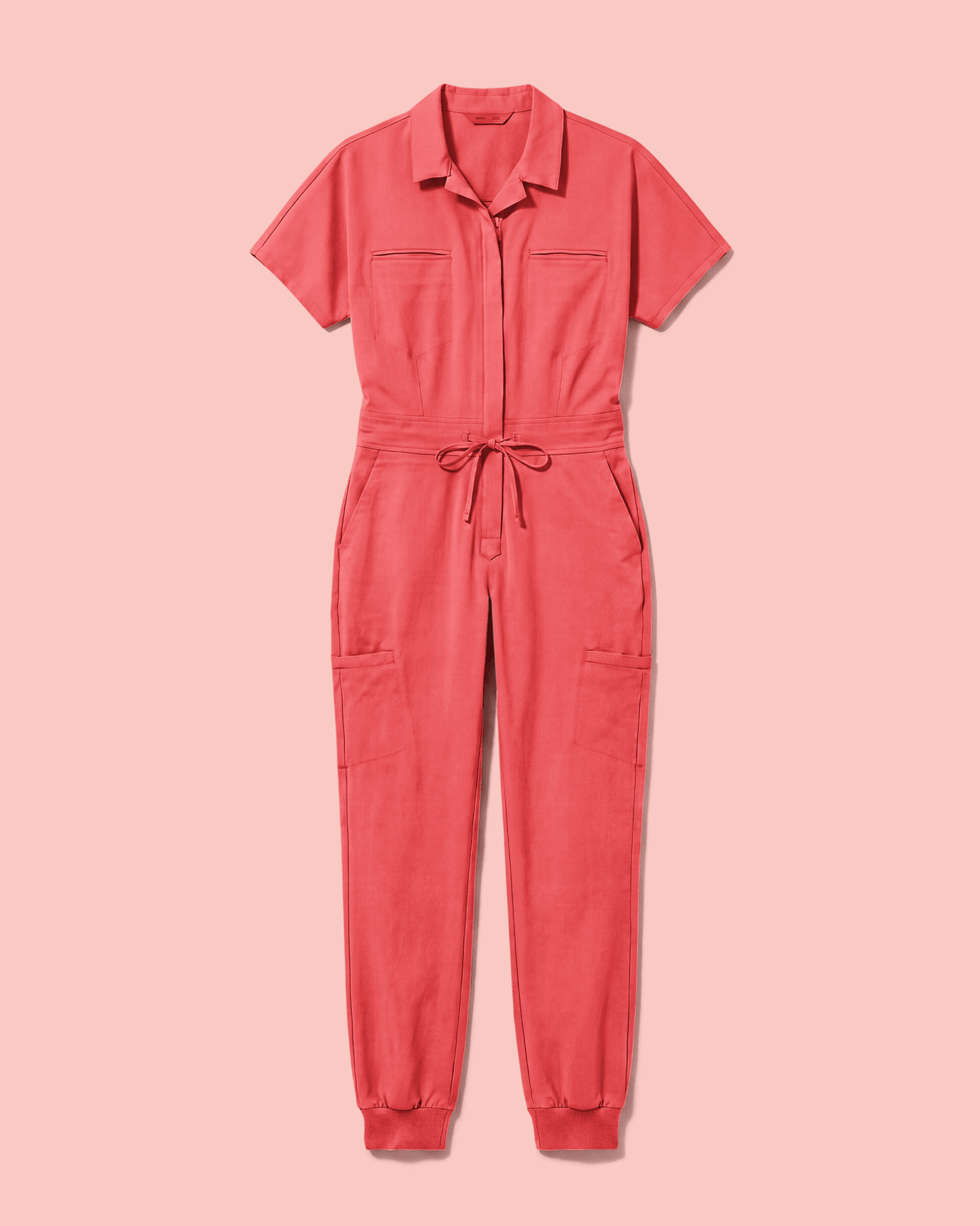 Women's Camp Collar Jumpsuit Coral - Scrubloop
