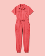 Women's Camp Collar Jumpsuit Coral - Scrubloop
