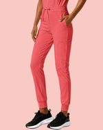Women's Camp Collar Jumpsuit Coral - Scrubloop