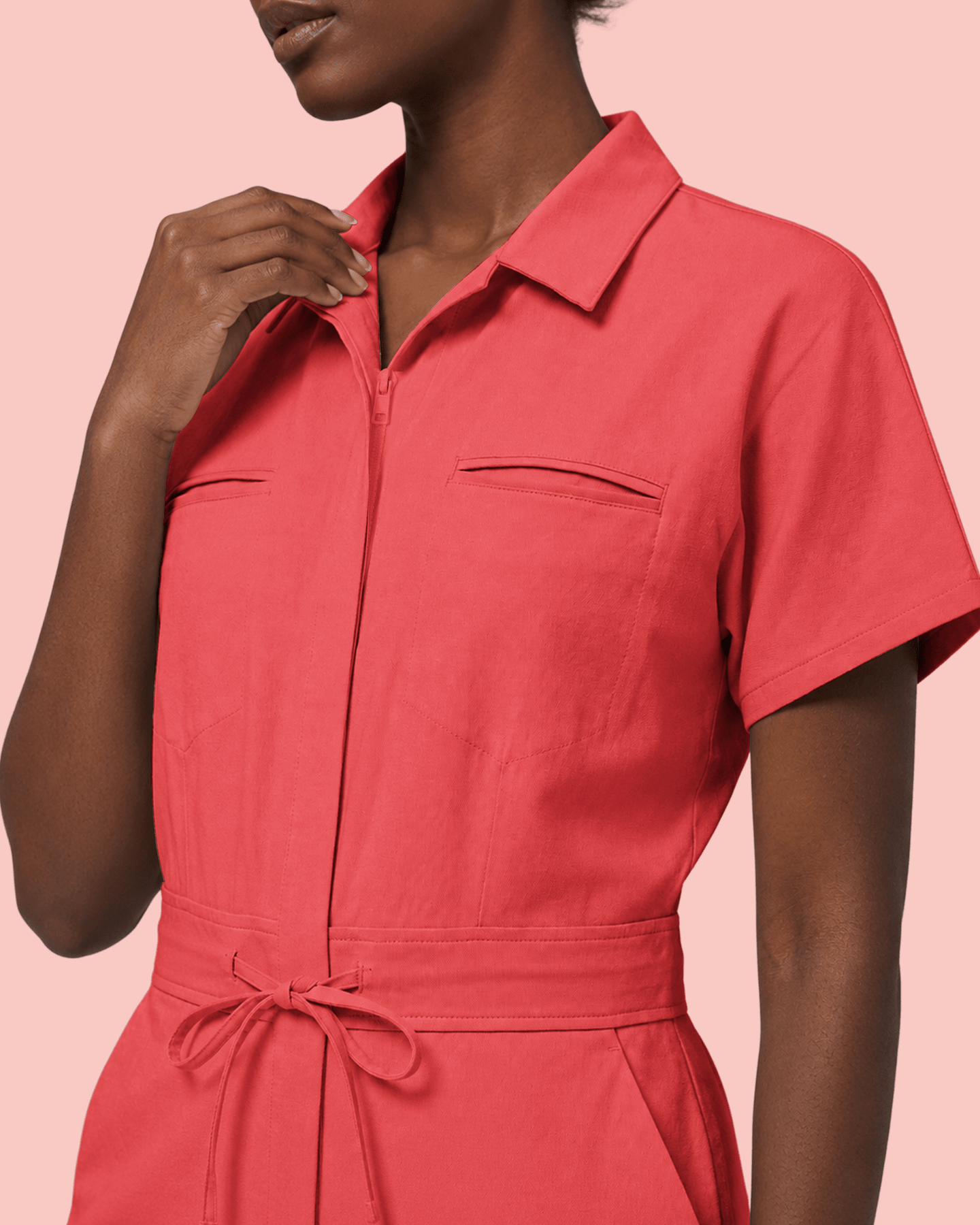 Women's Camp Collar Jumpsuit Coral - Scrubloop