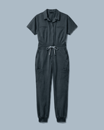 Women's Camp Collar Jumpsuit Dark Harbor - Scrubloop