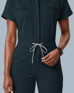 Women's Camp Collar Jumpsuit Dark Harbor - Scrubloop