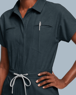 Women's Camp Collar Jumpsuit Dark Harbor - Scrubloop