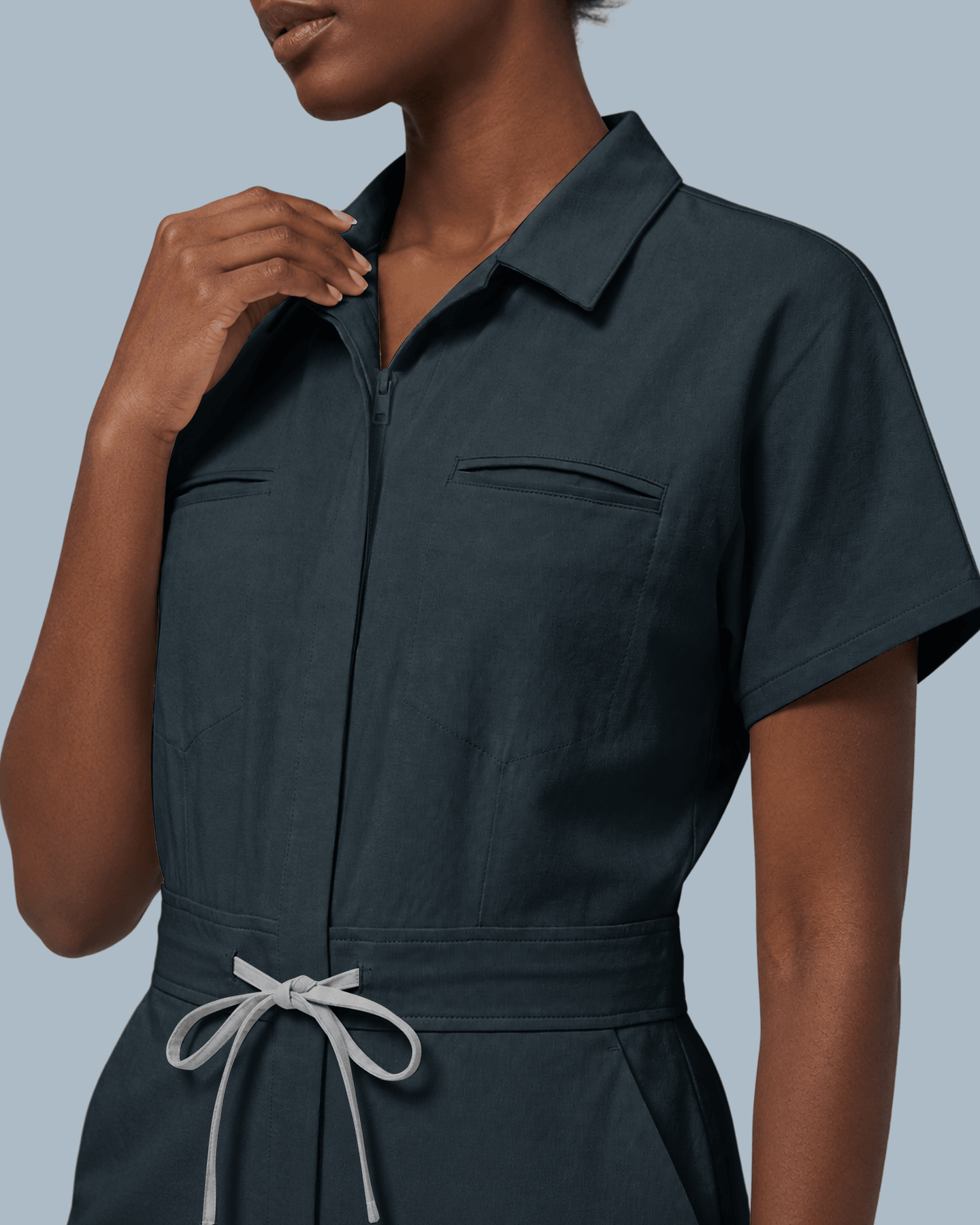 Women's Camp Collar Jumpsuit Dark Harbor - Scrubloop