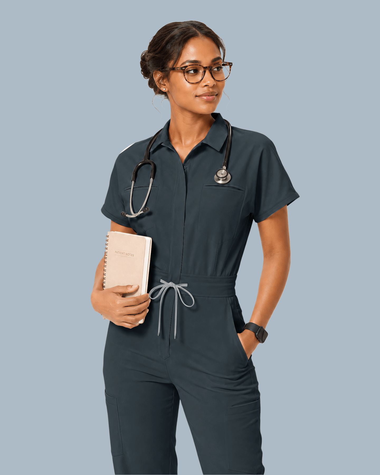 Women's Camp Collar Jumpsuit Dark Harbor - Scrubloop