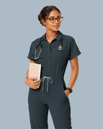Women's Camp Collar Jumpsuit Dark Harbor - Scrubloop
