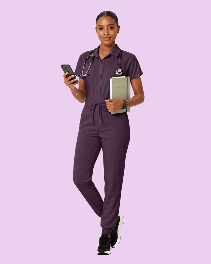 Women's Camp Collar Jumpsuit Deep Eggplant