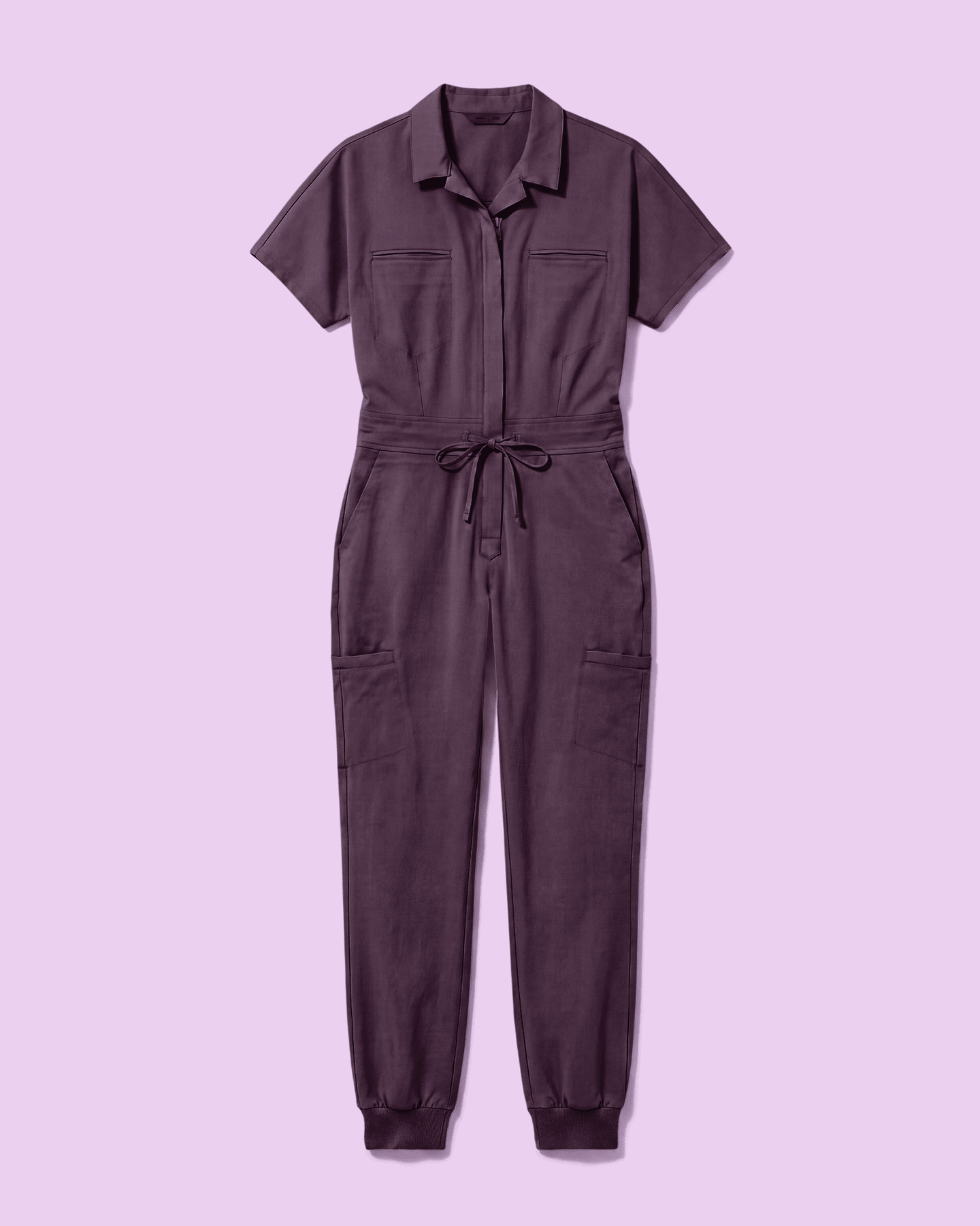 Women's Camp Collar Jumpsuit Deep Eggplant - Scrubloop