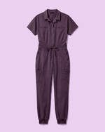 Women's Camp Collar Jumpsuit Deep Eggplant - Scrubloop