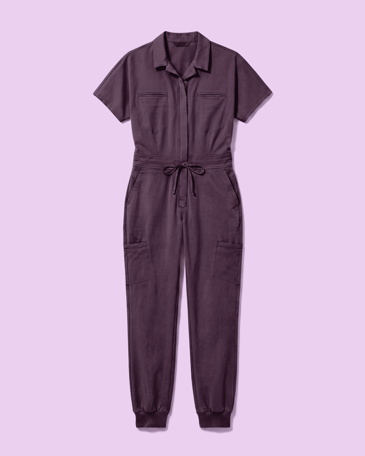 Women's Camp Collar Jumpsuit Deep Eggplant