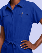 Women's Camp Collar Jumpsuit Galaxy Blue - Scrubloop