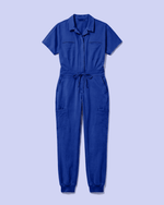 Women's Camp Collar Jumpsuit Galaxy Blue - Scrubloop