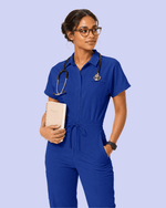 Women's Camp Collar Jumpsuit Galaxy Blue - Scrubloop