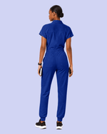 Women's Camp Collar Jumpsuit Galaxy Blue - Scrubloop
