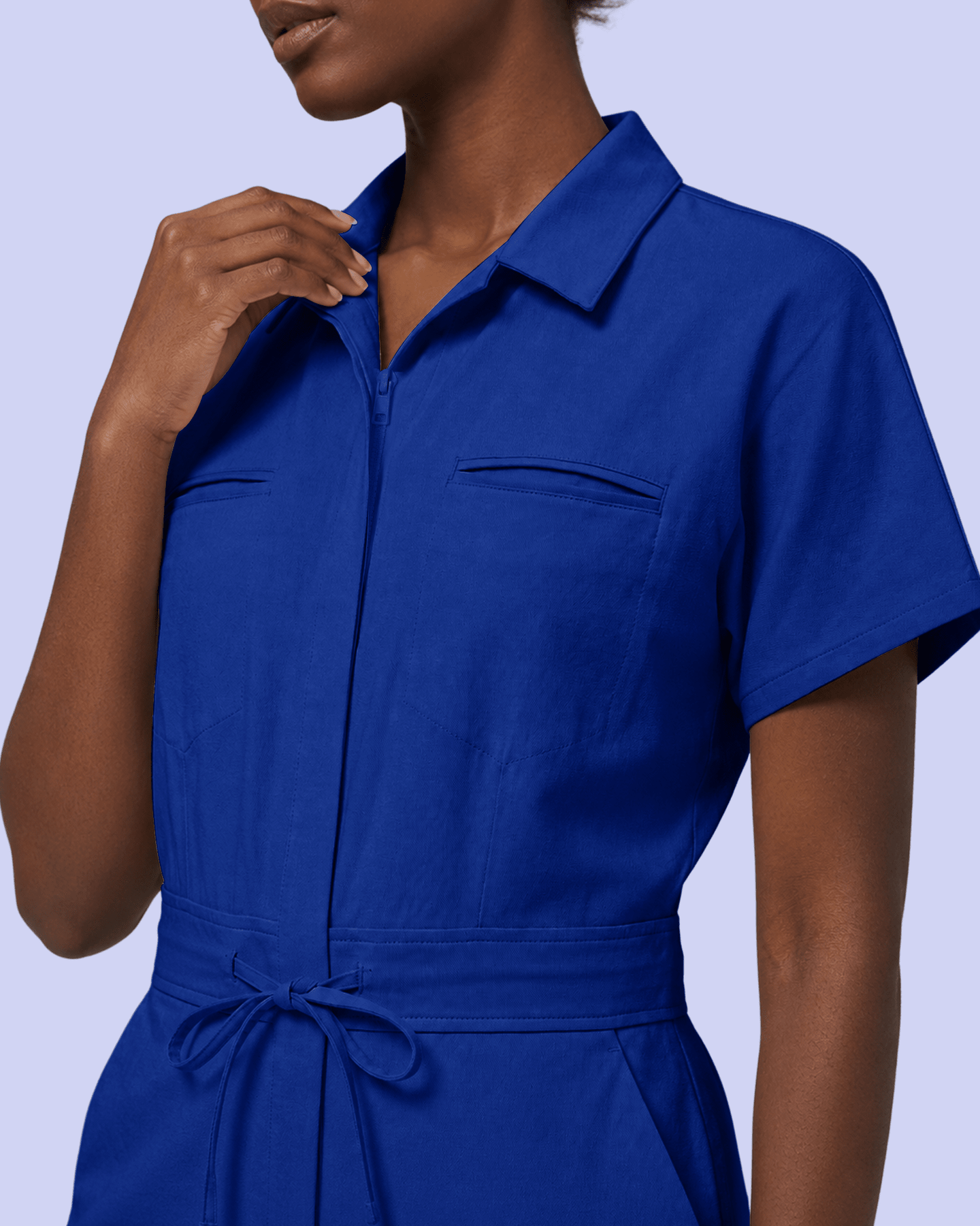 Women's Camp Collar Jumpsuit Galaxy Blue - Scrubloop