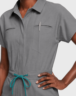 Women's Camp Collar Jumpsuit Heather Gray - Scrubloop