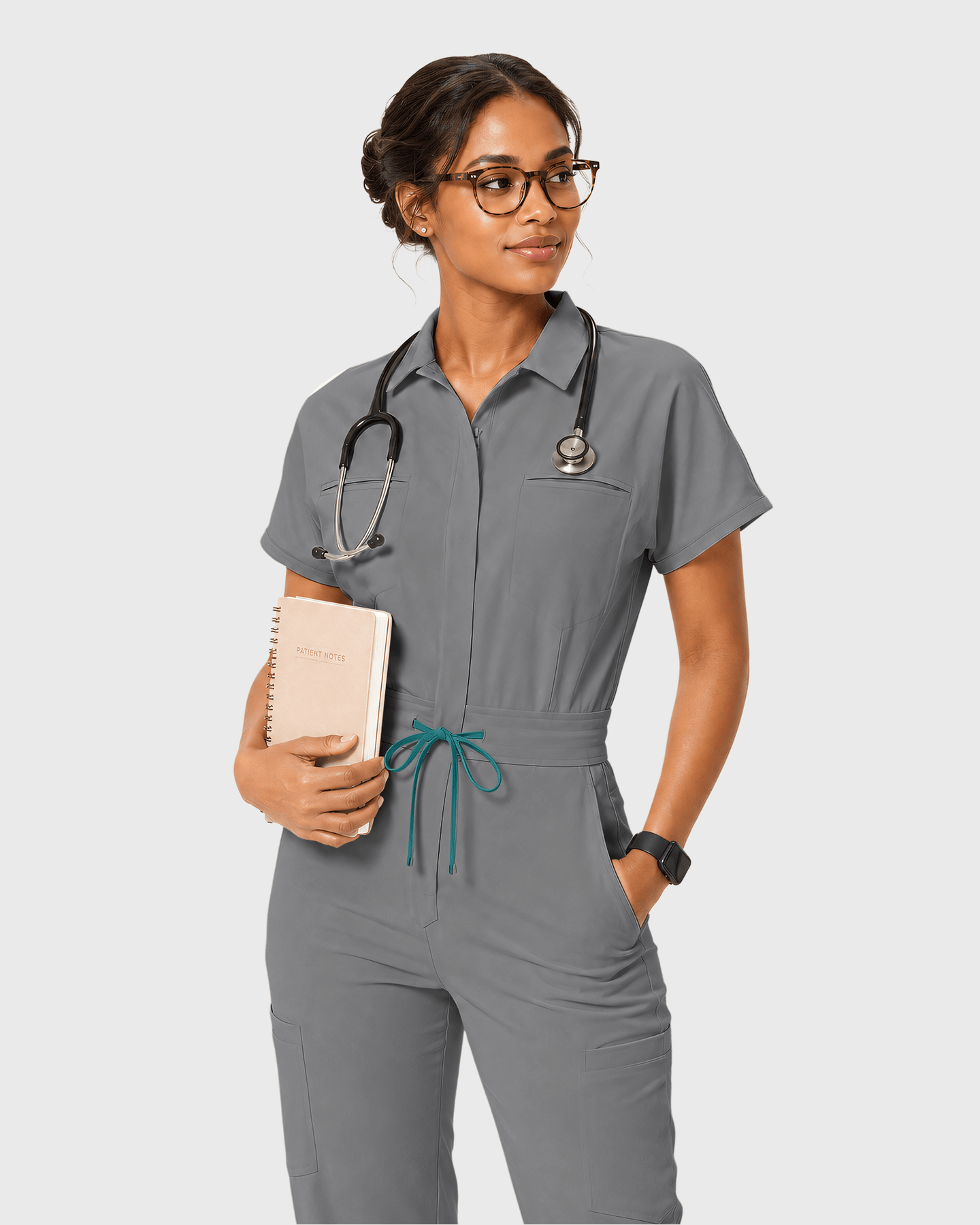 Women's Camp Collar Jumpsuit Heather Gray - Scrubloop