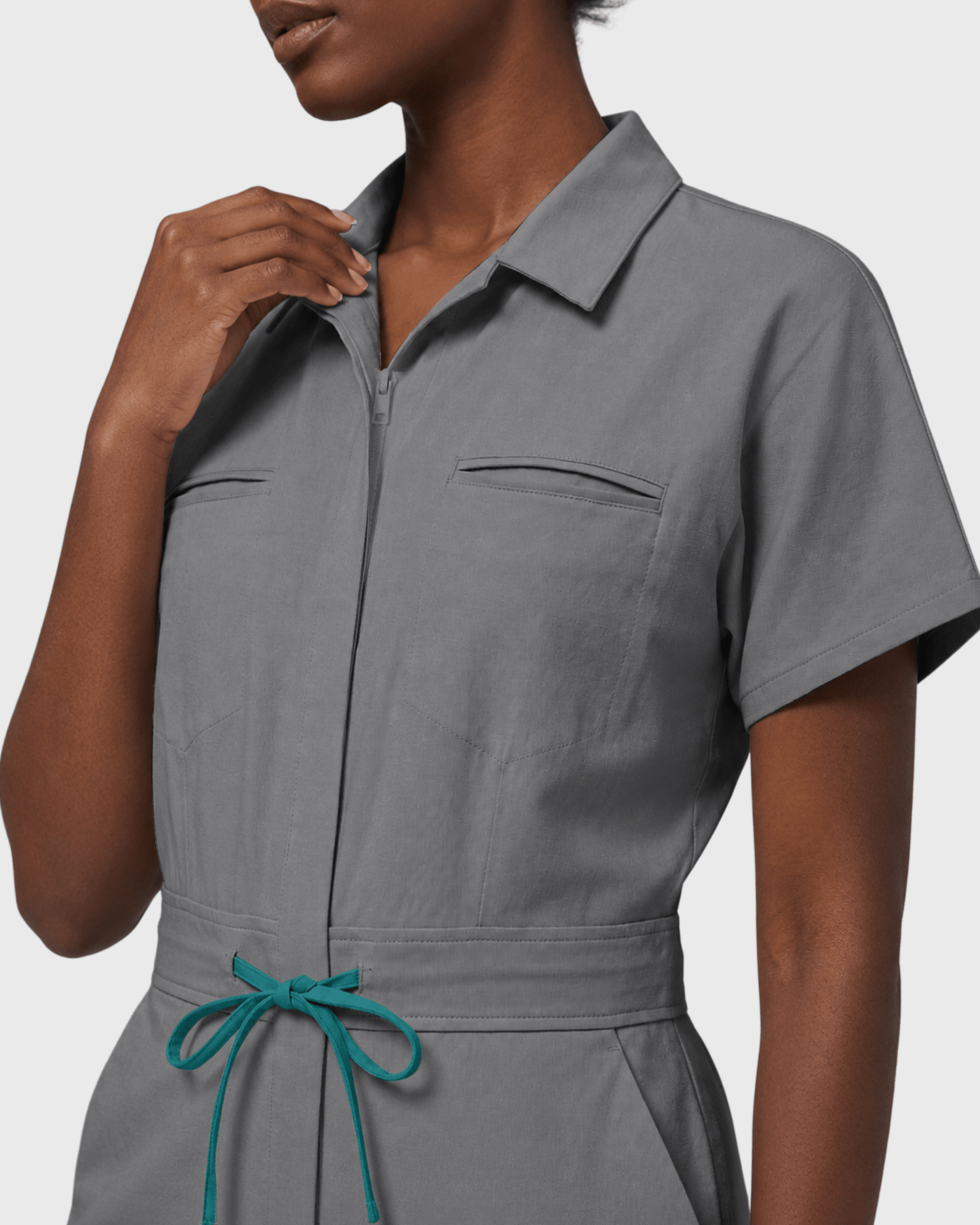 Women's Camp Collar Jumpsuit Heather Gray - Scrubloop