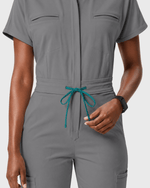 Women's Camp Collar Jumpsuit Heather Gray - Scrubloop
